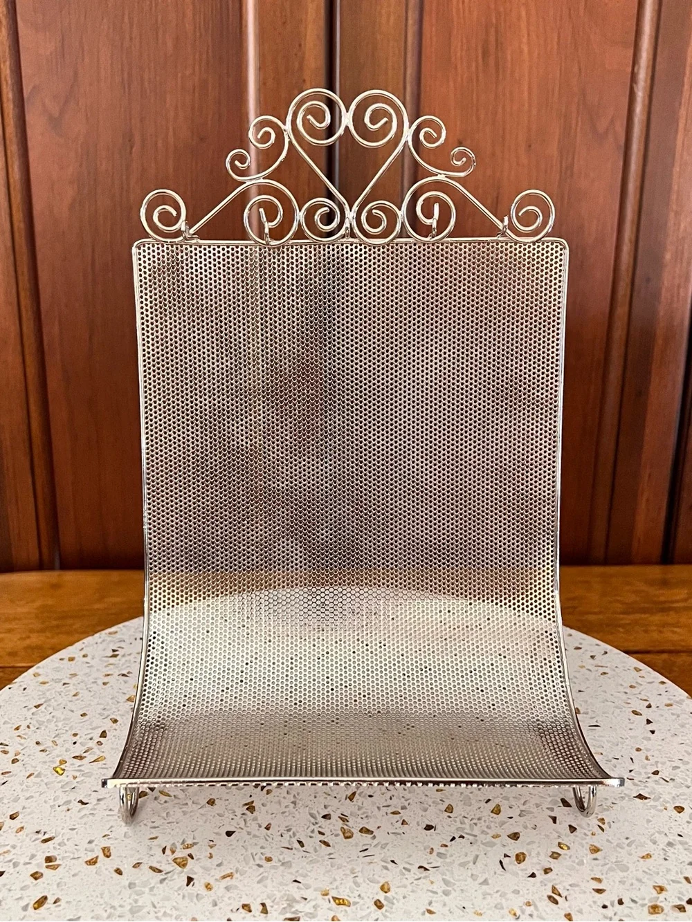 Vintage Metal Mesh Jewelry Holder with Scroll Trim